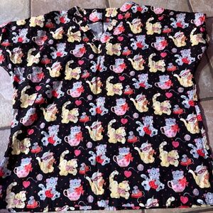 Valentine Kitty Cotton Scrub Top size large